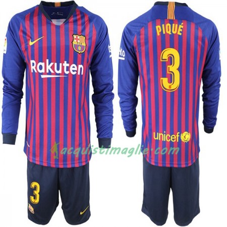 Divisa di Calcio Barcellona Pique 3 Bambino Prima 2018/2019 Manica Lunga